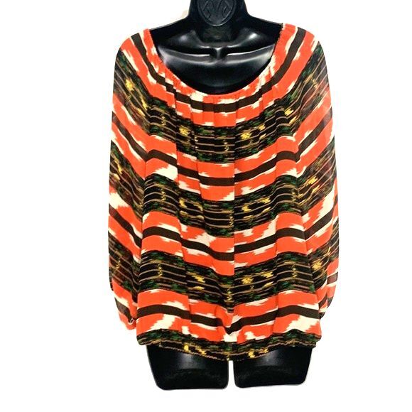 Vince CAMUTO Printed Boho Pattern Off Shoulder Long Sleeve Blouse Brown Medium - Picture 7 of 12